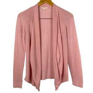 Eileen Fisher Pink Open Front Waterfall Cardigan 100% Organic Linen XS Coquette